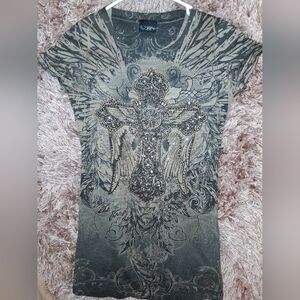 Daytrip Tan And Dark Brown Embellished Cross Graphic Short Sleeve Tee